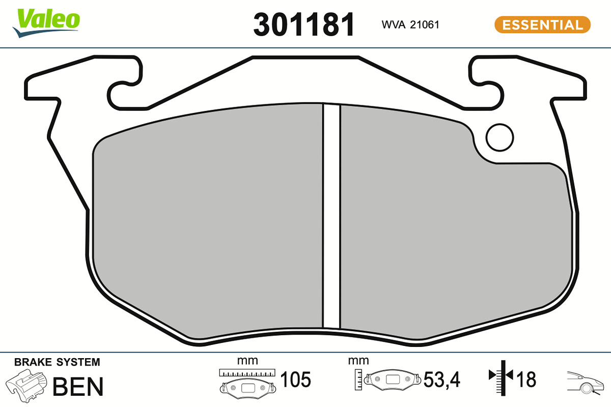 Jeu de 4 plaquettes de frein VALEO ref. 301181
